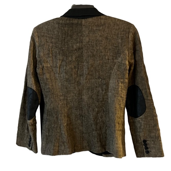 Heidi Merrick Blazer Notched Leather Lapel Elbow Patched Single Button Front 2 - Picture 6 of 10